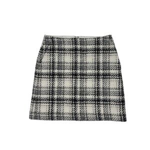 LOFT Tweed Plaid Academia Mini Skirt | Preppy Black & White Shimmer Wool NWOT